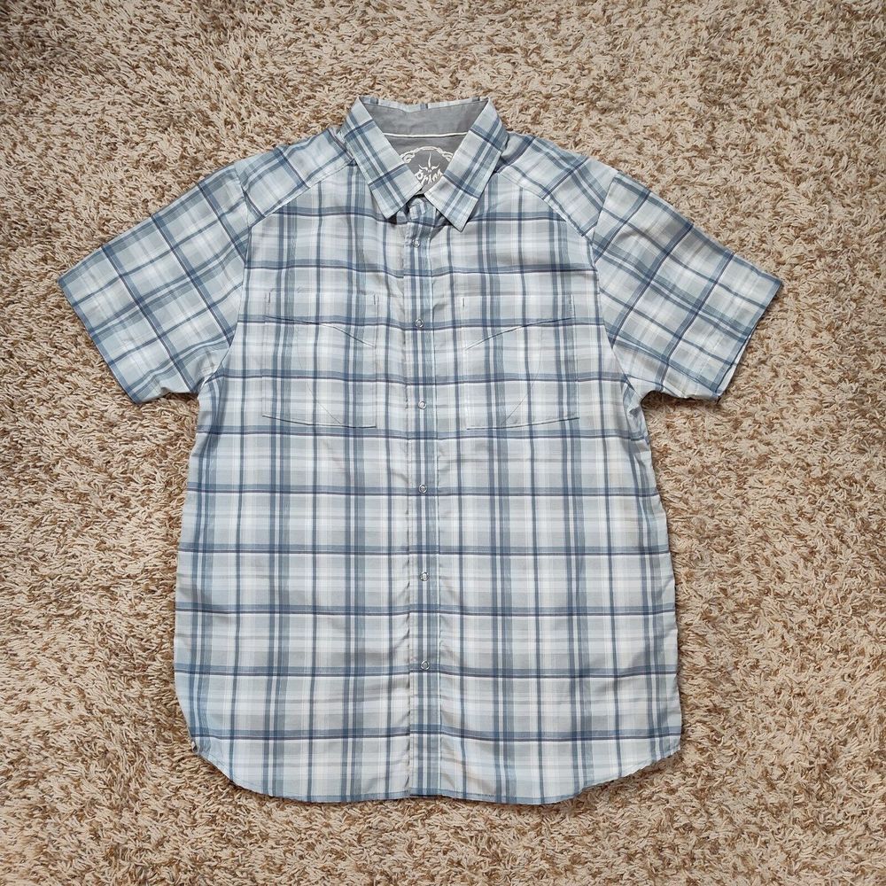 Prana Pearl Snap Men Sz M Short Sleeve Polyester Blend Plaid Shirt - Picture 2 of 9
